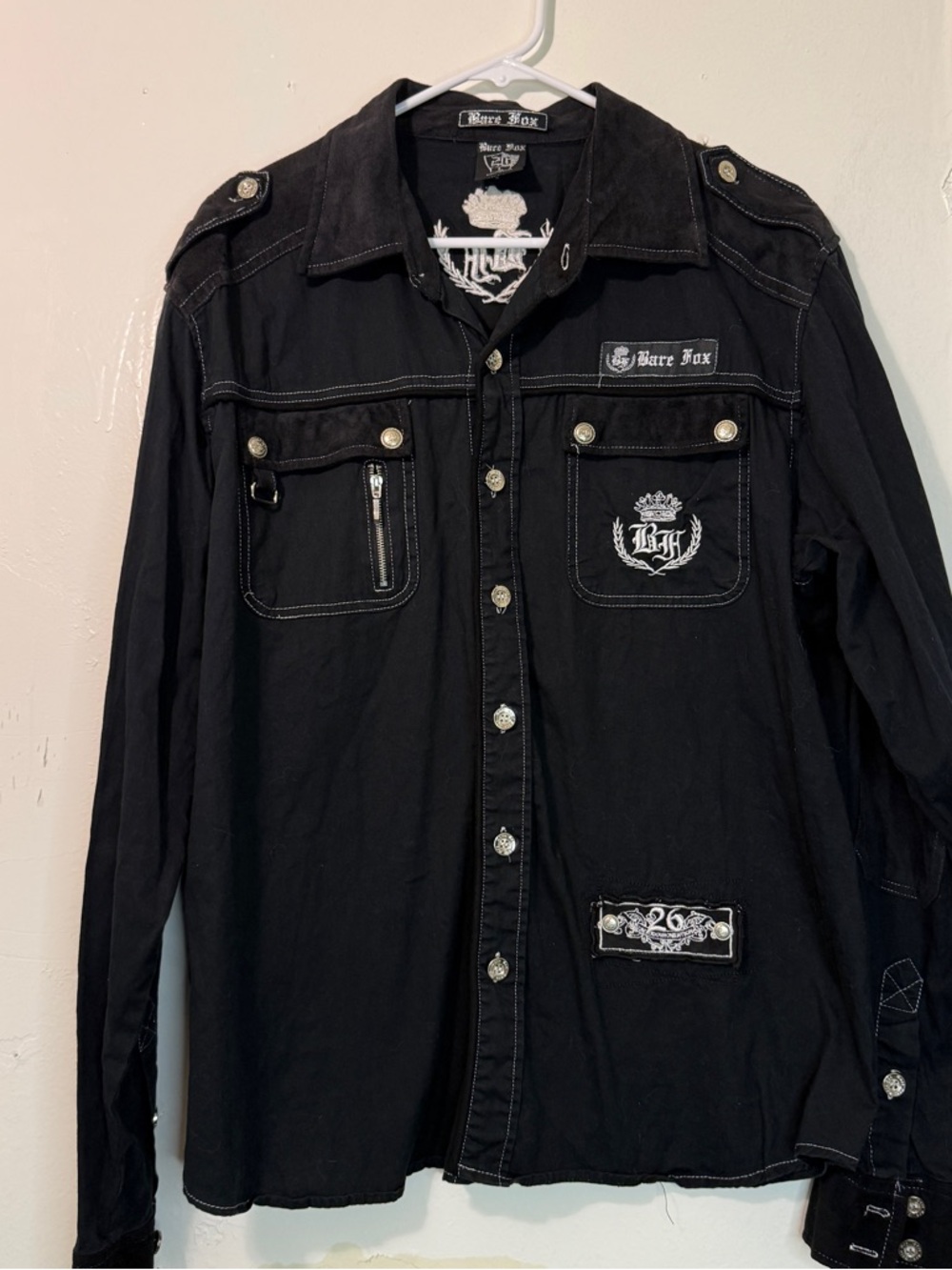 Bare Fox 26 Embroidered Military Tactical Button Down | Gothic Biker Shirt